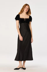 Taryn Velvet Puff Sleeve Midi Dress