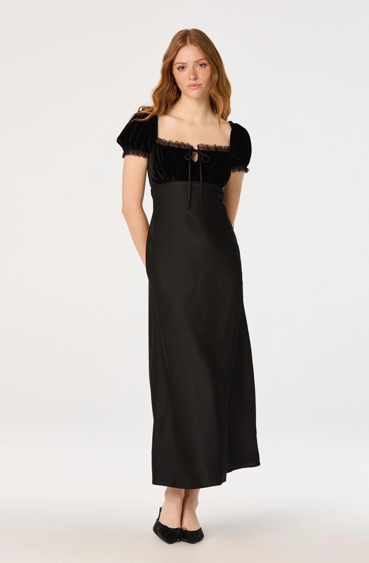 Taryn Velvet Puff Sleeve Midi Dress