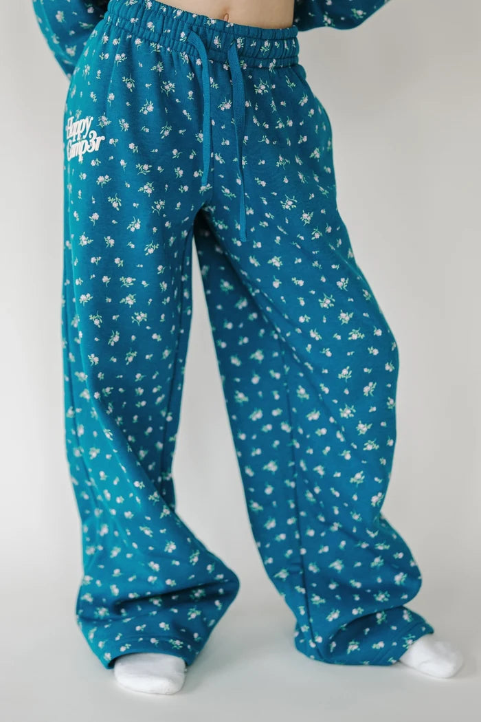Girls Teal Peony Sweatpants