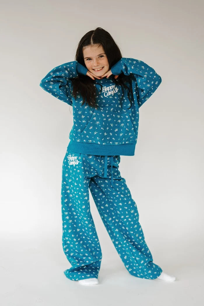 Girls Teal Peony Sweatpants