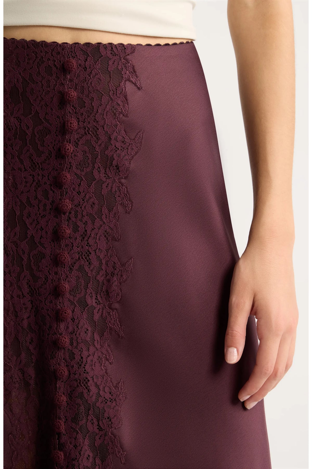 Tirelle Satin and Lace Maxi Skirt