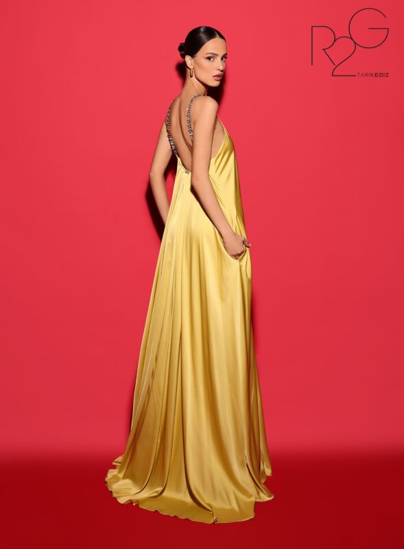 Tarik Ediz 53181 Tent-Style Beaded Halter Dress