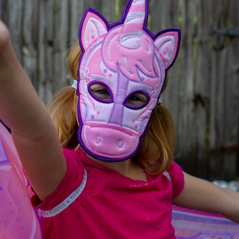Girls Pink Unicorn Wings + Mask