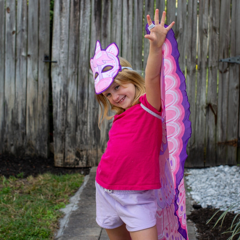 Girls Pink Unicorn Wings + Mask