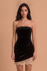 Asymmetric Velvet Tube Mini Dress