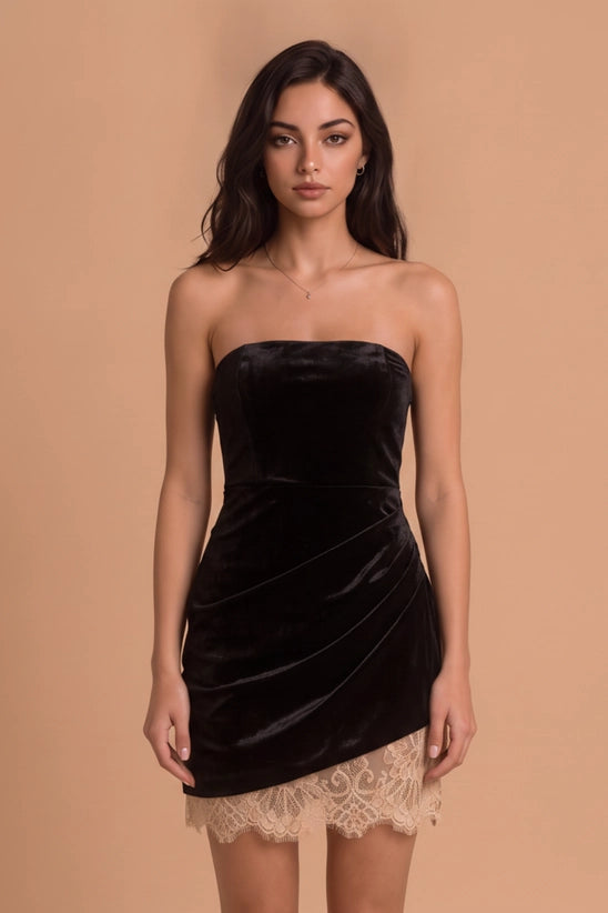Asymmetric Velvet Tube Mini Dress