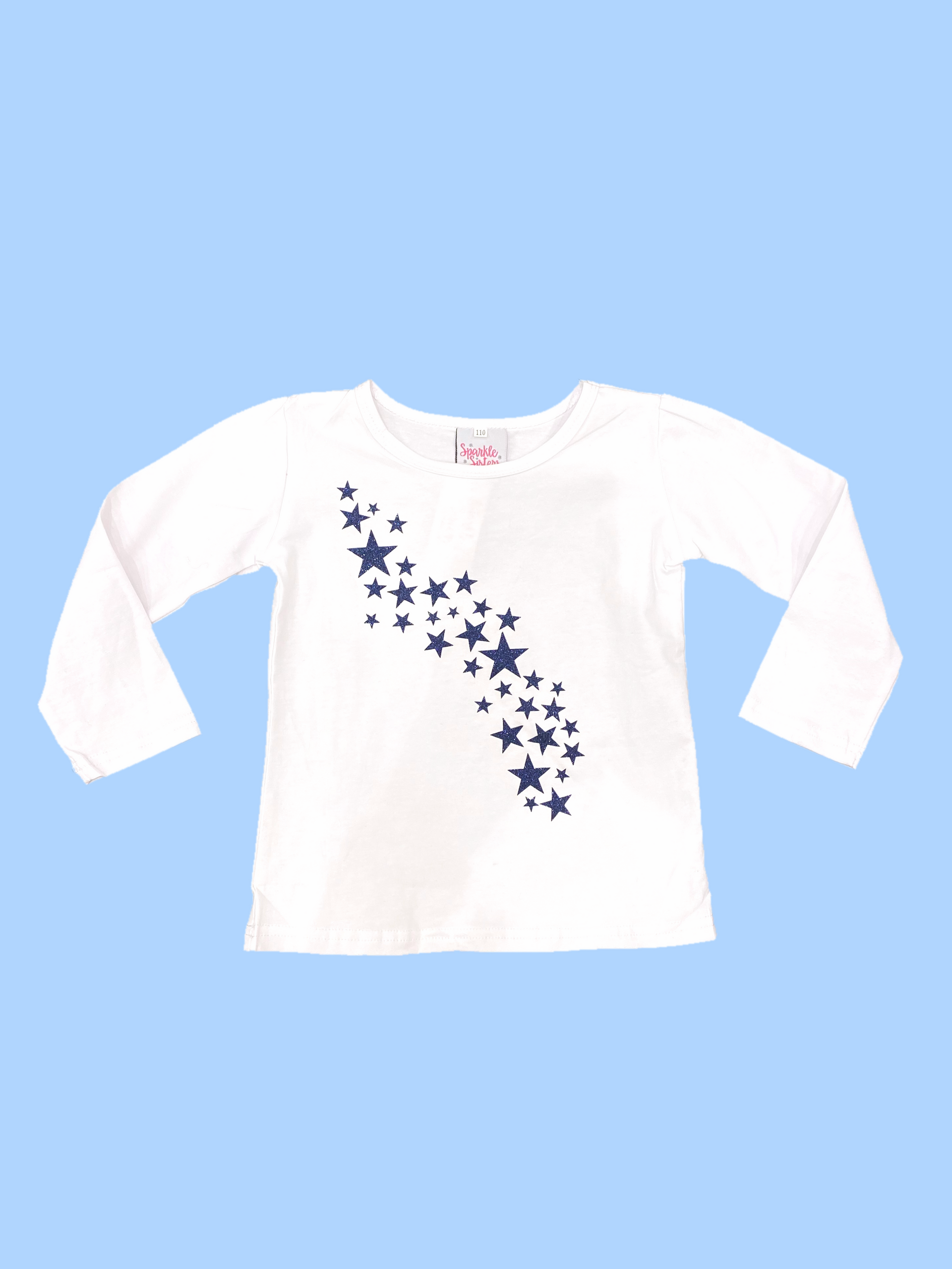 Couture Clips white navy falling stars long sleeve tee