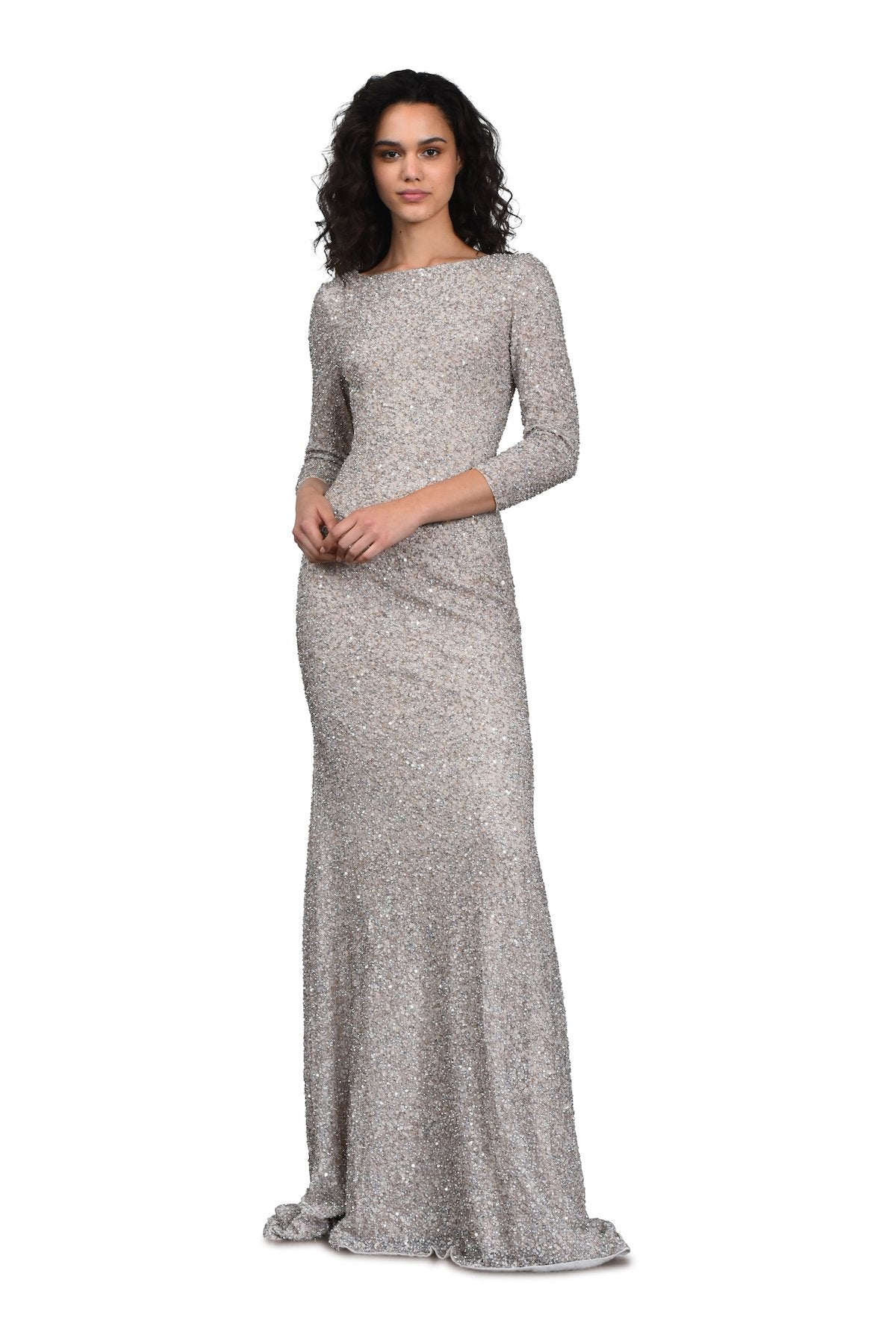 Theia nude hand embroidered sequin gown