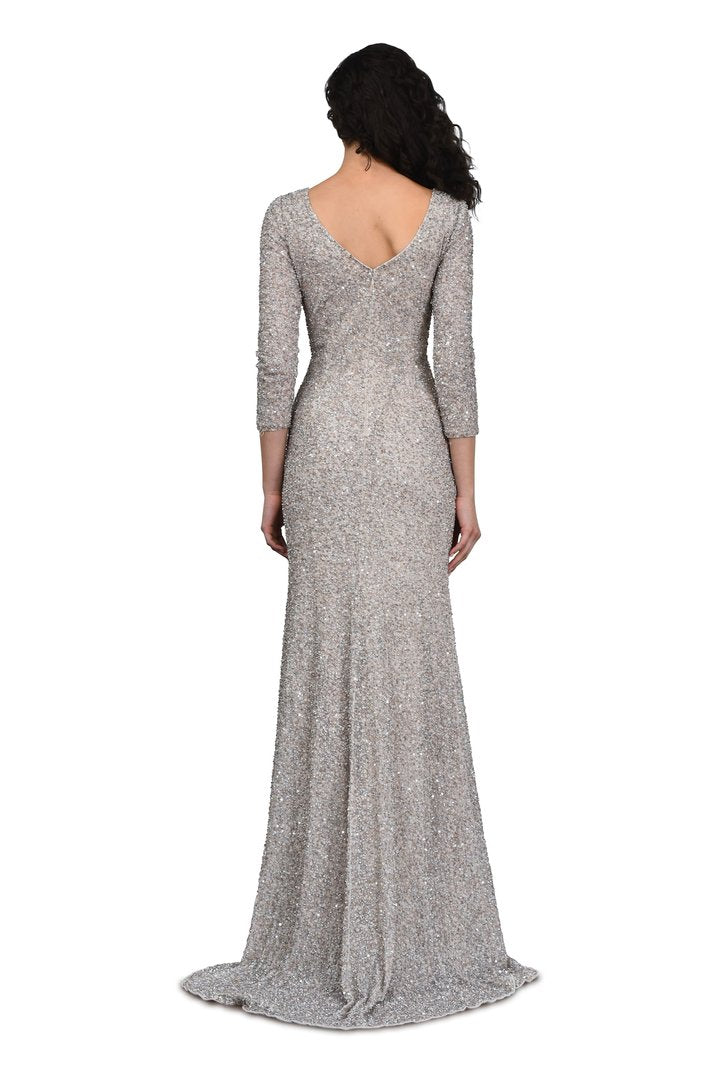 Theia nude hand embroidered sequin gown