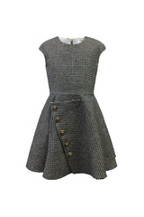 Girls David Charles houndstooth cap sleeve dress