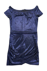 Girls & JR Navy Metallic off shoulder dress