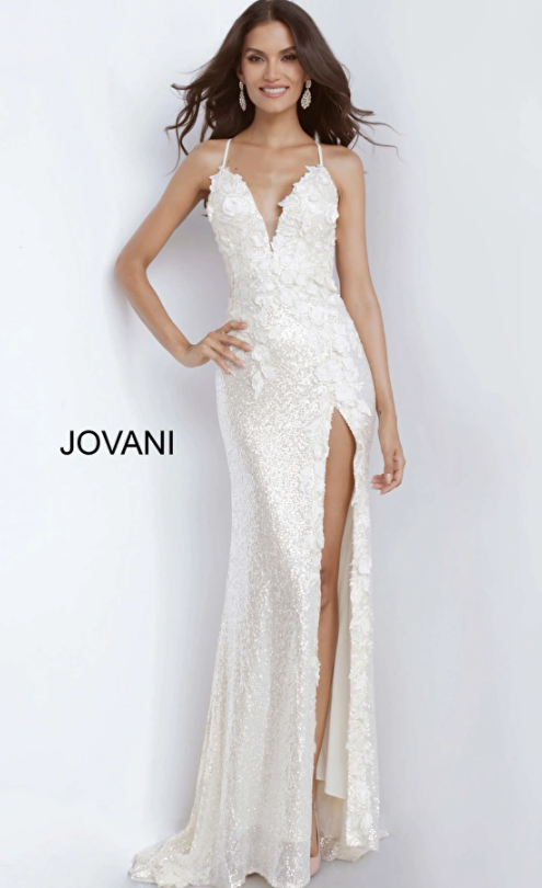 Jovani 1012 Floral Appliques Backless Prom Dress Jovani 1012 Floral Appliques Backless Prom Dress