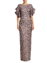 Theia Brocade Ruffle Gown