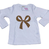Girls Couture Clips white gold bow long sleeve tee