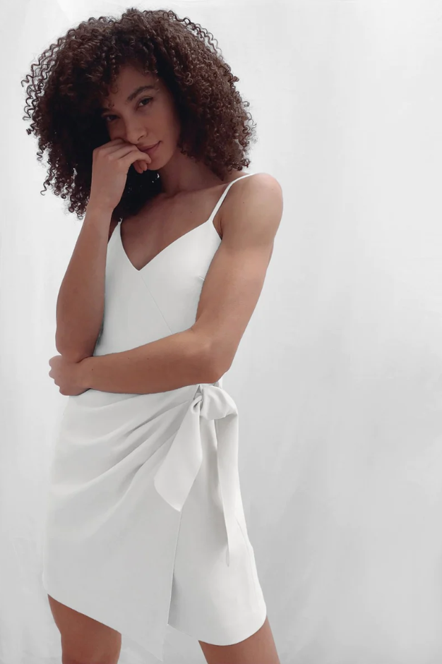 Whisper V Neck Bow Envelope Dress | French Connection | Dresses | White Whisper V Neck Bow Envelope Dress | French Connection | Dresses | White