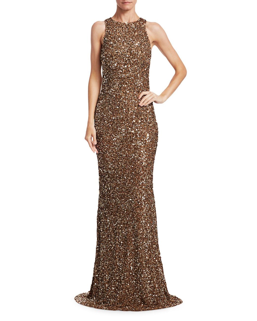Theia Women's Crunchy Sequin Sleeveless Gown - Dark Gold - Size 2 Theia Women's Crunchy Sequin Sleeveless Gown - Dark Gold - Size 2