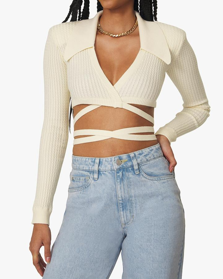 We Wore What Ivory collared wrap sweater top – The Winged Monkey
